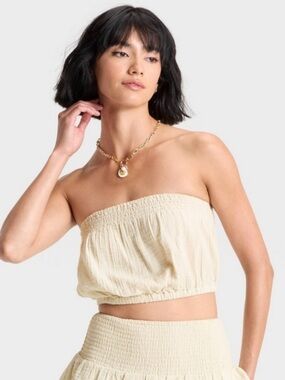 Universal Thread Cream Strapless Smocked Crop Top